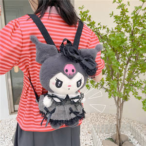 Dibujos animados lindos para muñecas Kuromi juguetes de peluche negro Lolita estilos faldas mochila malla niñas moda al aire libre Kulomi bolso de hombro - Product Image 5