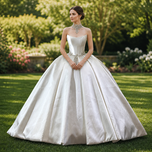 Robe de mariée minimaliste en satin Jancember XS302 avec corset et cristaux - Product Image 1