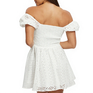 Nuevo Vestido Mini Casual de Verano para Mujer con Mangas Abullonadas de Algodón y Detalle de Ojal, Espalda Fruncida - Product Image 2