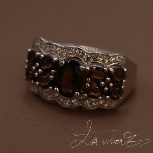 Counterattack Series <b>Jade</b> Inlaid Natural Tea Crystal Synthetic White Sapphire Vintage Ring <b>Jewelry</b> - Product Image 2