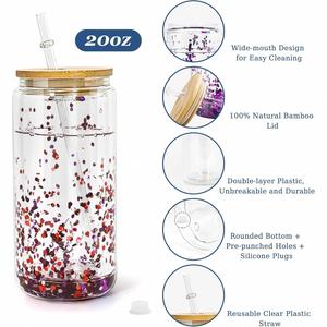 Envío Gratis en EE. UU. Vaso de Café de Doble Pared Transparente Resistente al Calor de 16oz/20oz, Preperforado para Sublimación, con Tapa de Bambú y Pajitas - Product Image 2