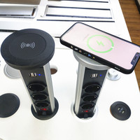 Toma de corriente oculta para cocina, torre de salida de alimentación de la UE, LED, USB, toma de sobremesa, enchufe de carga inalámbrica, Manual, 80mm