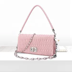 Klaar Mode Pu Lederen Mooie Diamant Lock 3 Kettingen & Schouderriem Vrouw Crossbody Messenger Handtas Tas