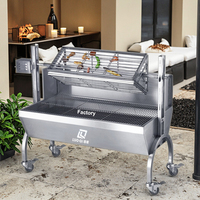 Barbecue au charbon de bois professionnel moderne et robuste, grand pare-brise, rôtissoire automatique pour porc entier et agneau, restaurants