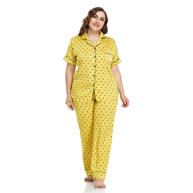 Conjunto de pijama de seda de talla grande para mujer, ropa de dormir femenina de satén, venta al por mayor, muestra gratis