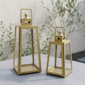 Gold <b>Lantern</b> <b>Set</b> Outdoor Indoor Decorative Candle Holder Durable Metal Candle <b>Lantern</b> for Home Decoration - Product Image 1