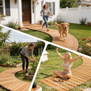 Wooden Outdoor Walkway Interlocking <b>Decking</b> Irregular Shape <b>Anti</b> <b>Slip</b> Garden Patio Flooring Rustic Design - Product Image 1