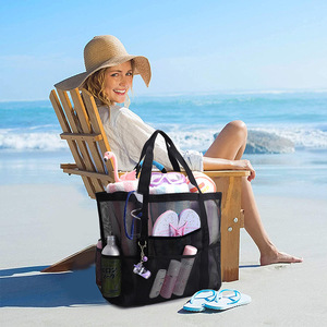 Borsa da Spiaggia Grande <span class=keywords><strong>in</strong></span> Rete per Donne con Tasche, Borsa Tote Oversize Resistente alla Sabbia, Zaino da Spiaggia per Vacanze e Piscina - Product Image 3