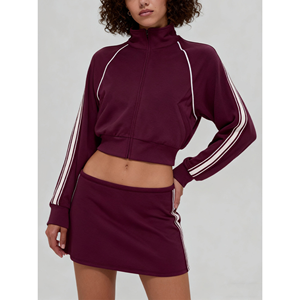 Conjunto <span class=keywords><strong>de</strong></span> 2 Piezas Y2K Personalizado para Mujer, Chaqueta Corta con Cierre y Cuello Alto con Franja Lateral, Minifalda <span class=keywords><strong>de</strong></span> Cintura Alta, Atuendos Casuales para Dama - Product Image 1