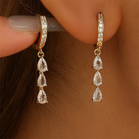 Pendientes de Aro Colgantes de Oro Laminado con Circonitas Cúbicas en Forma de Lágrima, Joyería Nupcial para Ella, Pendientes Colgantes Brillantes de Lágrima con Circonitas Cúbicas