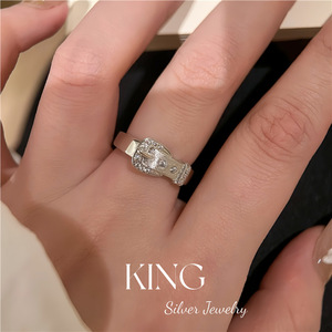 Bague Boucle de Ceinture en Argent Sterling S925 Micro-Pavé pour Femme, Bijou Tendance, Cadeau - Product Image 4