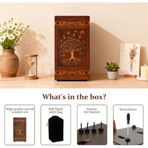 Wooden Cremation Urn Tree Life Birds Floral Patterns Traditional Rectangle Chestnut Color Sympathy <b>Open</b> Base Gravure Print Adult - Product Image 5