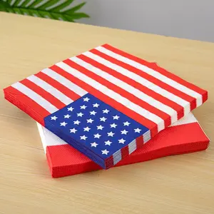 Nueva servilleta de Decoración de mesa de estilo americano Star and Stripes, suministros para fiestas, servilletas de papel personalizadas de gama alta