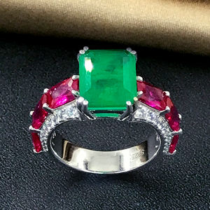 Bagues en Zircon cubique de haute qualité en argent Sterling 925, bagues en pierre verte émeraude - Product Image 5