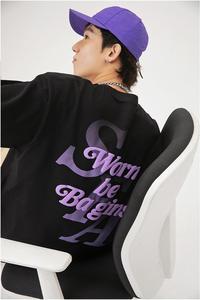 เสื้อยืดพิมพ์ลายพัฟฟ์ทรงโอเวอร์ไซส์สำหรับผู้ชาย แขนเสื้อแบบดรอปโชว์เดอร์ ผ้าฝ้าย 100% คอทรงโอ น้ำหนักผ้า 200 กรัม ผ้าถัก ระบายอากาศได้ดี สีพื้น - Product Image 4