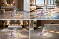 Table d'appoint/finale en cristal K9 irisé, design Art Déco sculptural, pour mariage et décoration intérieure, mobilier de luxe moderne