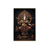 Grand Panoramique Ganesh Wall Art Hindou Verre Impression Décor Verre Trempé avec Base en Toile pour la Décoration de la Maison