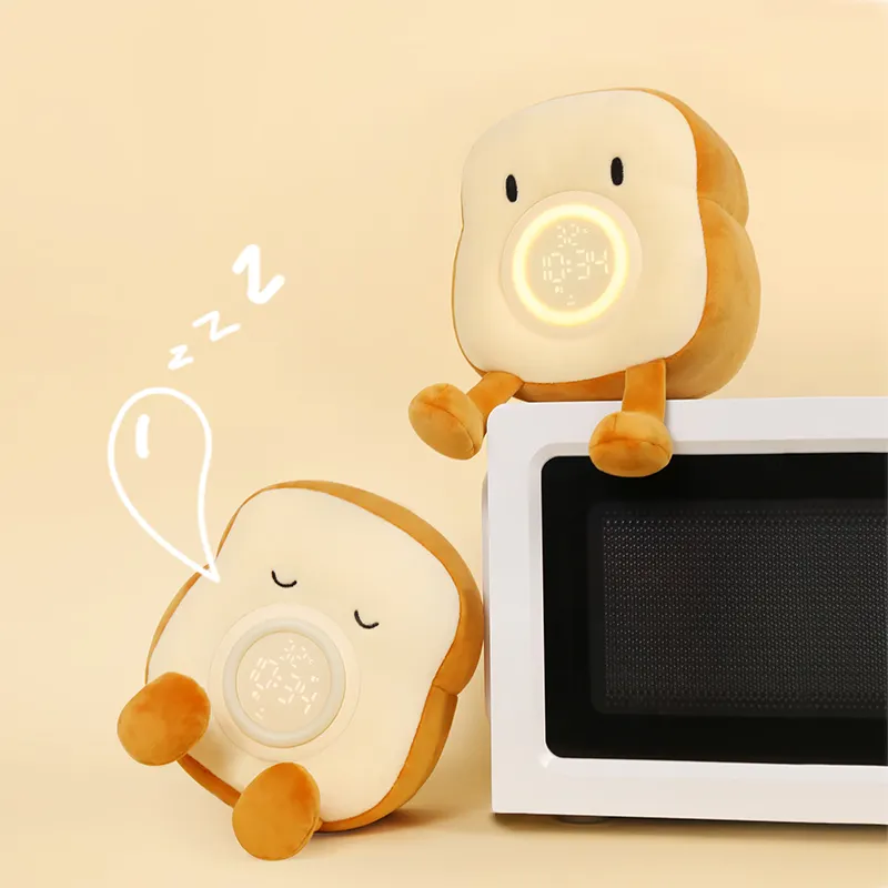 Nouveau Toast peluche réveil multi-fonctionnel apprentissage réveil USB Rechargeable chambre d'enfants avec veilleuses