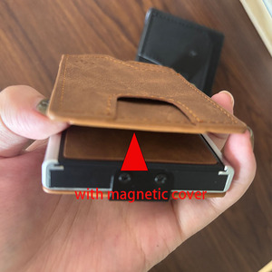 Magnetic Wallet Aluminum pop <strong>Card</strong> Holder Leather Wallet with Rfid - Product Image 3