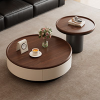 Table basse ronde en bois massif noyer style Mid-Century avec tiroir de rangement silencieux, table d'appoint pour salon, décoration intérieure