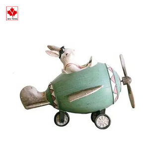 Gran oferta de fábrica, figuritas de conejo de avión volador de arte popular, esculturas de animales de poliresina para artesanías de resina de Pascua - Product Image 4