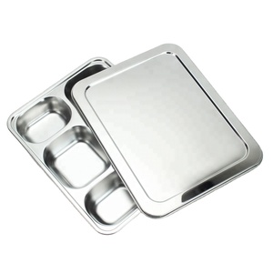 Rectangular Electrolytic Stainless Steel Fast Food <strong>Tray</strong> / Restaurant Lunch <strong>Tray</strong> / School Dinner Plate with Lid - Product Image 1