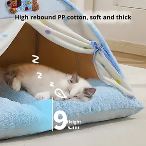 XUANHUI ONESTEP Fabricant Grossiste Personnalisé Maison pour <span class=keywords><strong>Chien</strong></span> et Chat Épaissie Chaude Motif Dessin Animé Hiver Boîte Semi-fermée Lit Sûr pour Animaux de Compagnie - Product Image 4