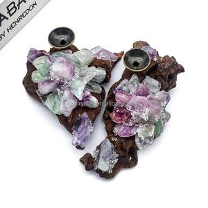 Exclusivo Soporte Esférico de Madera con Cristal de Fluorita, Piedra Preciosa, Artesanía de Cristal, Soporte de Bola de Madera en Venta - Product Image 3