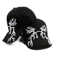 Gorra de Béisbol de Lujo al por Mayor con Diseño de Rayos y Nubes, Visera Curva, Gorra de Béisbol de 5 Paneles con Bordado 3D Personalizado