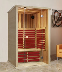 Cabina de Sauna de Infrarrojos Lejanos de Diseño Tradicional para 2 Personas, Fabricada en Madera Sólida de Hemlock Canadiense y <span class=keywords><strong>Nogal</strong></span>, con Ventanas Transom, para Uso en Hoteles - Product Image 4