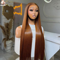 Perruque Lace Front 250% Honey Brown Bone Straight sans colle, avec closure HD 5x5, en cheveux humains vierges vietnamiens bruts à cuticules alignées
