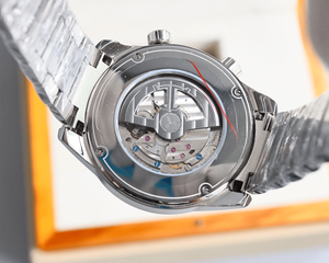 Men’s Round <b>Automatic</b> Sports Watch with Rotating Bezel Polished Stainless Steel Bracelet Blue Dial Casual Wristwatch - Product Image 5