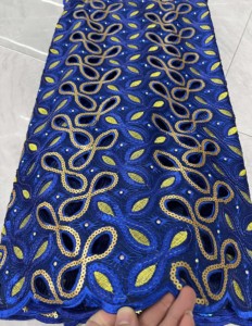 All'ingrosso moda blu reale <span class=keywords><strong>disegni</strong></span> doppio Organza tessuti colorato fiore ricamato Tulle pizzo - Product Image 3