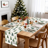 Chemin de table de Noël d'hiver 210 GSM, décoration de maison, sapins de Noël, flocons de neige, vert, pour cuisine et salle à manger
