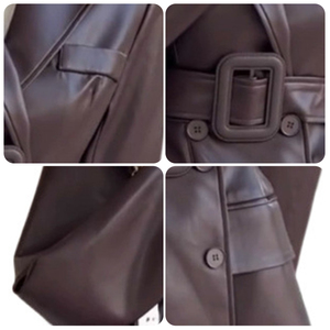 جاكيت جلدي أنيق بني كلاسيكي ، مجموعة جديدة للخريف ، طراز أنيق للسيدات ، خصر نحيف راقي ، عصري - Product Image 4