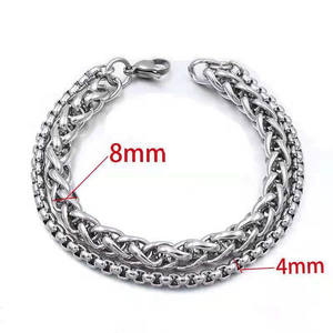 Титановая сталь Мужская Мода Цветочная корзина браслет-цепочка из нержавеющей стальной киль цепи двухслойный браслет ювелирные изделия оптом - Product Image 6