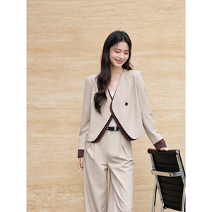 Women's Elegant Blazer Suit Set With Wide Leg Trousers Full Sleeve Worsted Anti-Wrinkle For Leisure Daily Commute - Product Image 4