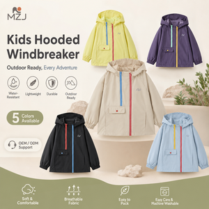 Giacca a vento con cappuccio per bambini all'ingrosso, leggera e resistente all'acqua, con cerniera, per attività all'aperto, abbigliamento per bambini - Product Image 1