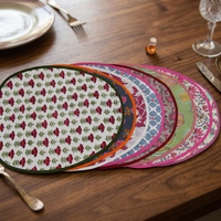 RIDHI 2026 Tapis et coussinets à motifs floraux indiens classiques, imprimés à la main au bloc, 100% coton pur, écologiques, avec bordure brodée