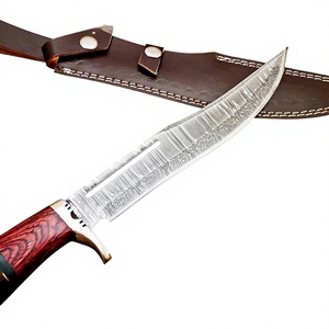 Couteau Bowie en acier Damas de qualité industrielle OEM/ODM, lame fixe en acier inoxydable, manche en bois et étui en cuir - Product Image 4