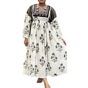 Vestido Maxi de Algodón con Estampado Floral y Rayas, Estilo Bohemio, para Mujer, Transpirable, Verano, ODM - Product Image 1