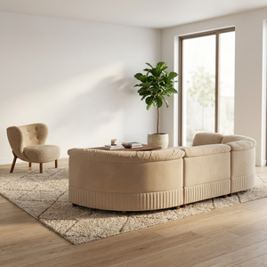 Modern Modular Fabric Sofa Set Beige Living Room Furniture Minimalist Design Wood Legs - Product Image 5