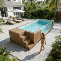 Piscine hors sol en fibre de verre multi-tailles avec fontaine et skimmer, durable pour les maisons d'hôtes, les hôtels et les jardins.