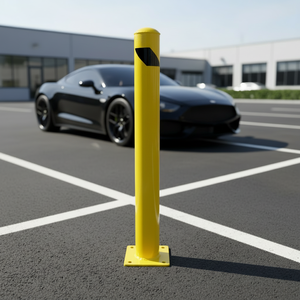 Borne de sécurité réfléchissante de qualité ingénierie certifiée CE, en acier jaune, de 36 pouces de hauteur x 4,5 pouces de diamètre, de la marque TL, pour les voies routières et les parkings - Product Image 2