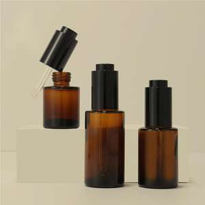 Amber Flat-Shoulder <b>Glass</b> <b>Dropper</b> <b>Bottle</b> Press <b>Dropper</b> 30ml Essential Oil <b>Bottles</b> UV-Resistant Cylindrical Serum <b>Bottle</b> for Oil - Product Image 1