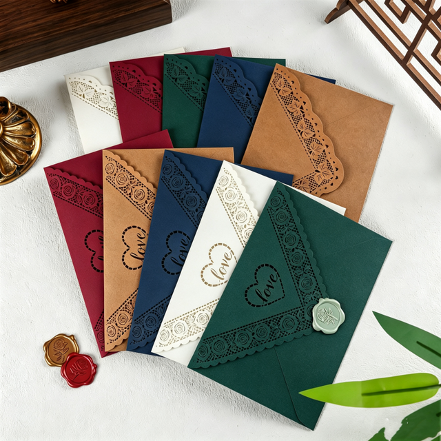 Premium Thick Color Laser Cut Lace Envelopes, Wedding Invitation & Birthday Party Cards