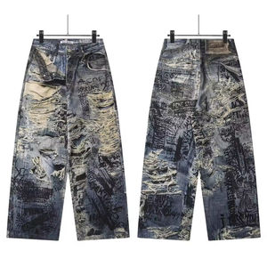 Celana Jeans Denim Baggy Berkualitas Tinggi dari Merek Desainer, Streetwear, Distressed Wash, Acne Studio untuk Pria - Product Image 2