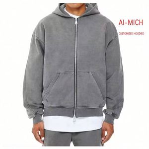 Sweat à capuche unisexe en coton épais de luxe 350 g/m² avec fermeture éclair intégrale, en molleton bouclette, vierge, personnalisable avec logo, pour hommes - Product Image 1