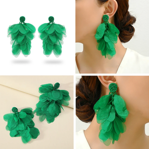 Elegante bohemio hecho a mano con cuentas pendientes tela multicolor flor pétalo borla pendiente colgante - Product Image 2