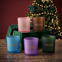 Gelas Lilin Kosong Mewah Warna-warni 8oz 10oz 14oz untuk Natal/Pernikahan, Stoples Lilin Unik Nordik dengan Tutup